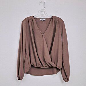 NWOT Rielle Surplice Long Sleeve Wrap Blouse Brown Women S